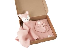 Livella Doudou Volpe con calzini - Puro cotone biologico - Copertina premium, copertina coccole, coperta a maglia - Morbidissima e traspirante - OEKOTEX® STANDARD 100 e certificata GOTS