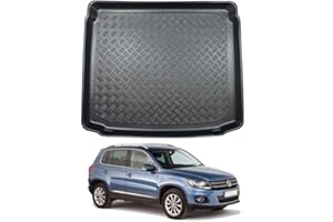 NOMAD Boot Liner for VW Tiguan 2007-2016 Recyclable Plastic (PE) Boot Floor in Lower Position Tailored Fit Car Guard Tray Black Fitted Accessory Dog Friendly Waterproof with Raised Edges
