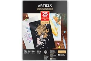 Arteza Album da Disegno Carta Acquerello Colorata, 25 Fogli per Acquerello 22,86cmx30,48cm (9"x12"), Rilegato a Colla, 5 Toni di Carta per Acquerello: Bianco, Crema, Grigio Chiaro, Grigio e Nero