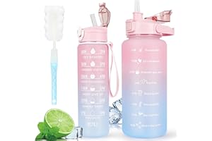 ADVIGO 2 Pack Water Bottle 2L 750ML, BPA Free 2 Liters Water Bottle with Straw & Handle, Motivational Water Bottle with Time Marking,Leakproof Large Water Bottle Drink Bottle for Women Men