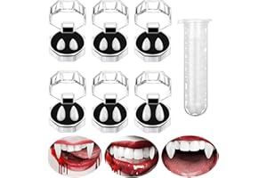 GBOKYN Vampire Teeth, Vampire Fangs, 4 Sizes 6 Pairs Halloween Vampire Fangs with Adhesive, Ealistic Reusable Vampire Teeth for Halloween Costume Props Party Favors (13mm 15mm 17mm 19mm)