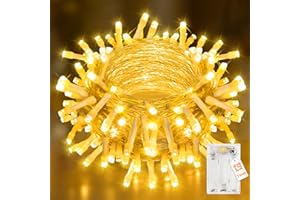 ‎PEASUR Peasur Lichterkette Batterie mit Timer, 10M 100 LED Warmweiß Weihnachten Lichterketten Batteriebetrieben, 2 Modi Wasserdicht Lichterkette Innen Weihnachtsdeko für Hochzeit, Party, Zimmer