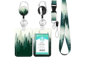 DUOUPA Ausweishülle mit Band, Ausziehbarer Schlüsselband Badge Holder, Kartenhülle Schlüsselanhänger mit Karabiner, Lanyard für Frauen, Lehrer, Krankenschwester, Doktor, Student(Kiefernwald）