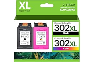 ‎ECHALLENGE ECHALLENGE 302 XL für HP 302 druckerpatronen Multipack 302XL patrone für HP Envy 4525 4520 4522 4527 4524 DeskJet 3630 3636 3638 3639 OfficeJet 3830 3831 3833 (1Schwarz 1Farbe,2-Pack) tintenpatronen