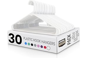 Plastikowe wieszaki na ubrania z haczykami Utopia Home (Biały, Pack of 30)