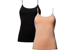 DANISH ENDURANCE 2-Pack Damskich Topów z Wiskozy Bambusowej, Podkoszulka, Koszulka na Ramiączkach, Bluzka Czarna i Nude Beż