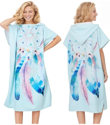 Proumhang Peignoir de Bain Changing Towel, Poncho de Surf avec Capuche, Serviette de Bain à Capuche Adulte, Plage Imprimé Taille Unique-Mode 1 75 x 110cm