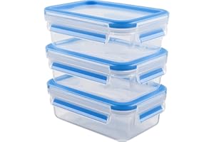 Emsa N10313 Clip & Close Frischhaltedosen-Set 3-teilig | 3x1 L | stapelbar | mikrowellenfest | -40 bis +100 Grad | Kunststoff | 100% dicht | Frische-Dichtung | spülmaschinenfest | Transparent/Blau