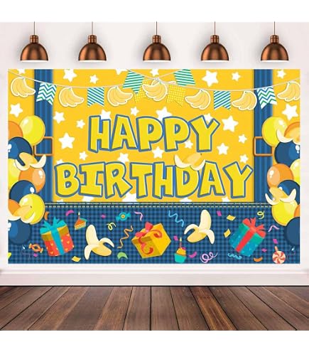 Sfondo Fotografico Compleanno Giallo Banana 150x100 Cm | Striscione Buon Compleanno Per Decorazioni Festa