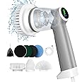 electric spin scrubber cordle ss,Power Scrubber with 6 Replaceable Brush Heads and 2 Rotating Speeds,Portable Electric Cleaning Brush with led display for for Bathroom, Tub, Tile, Floor, Car, Wheel
