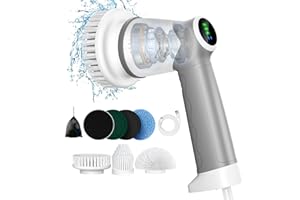 BOOHENKA spazzola rotante pulizia casa,ricaricabile per piastrelle con indicatore LED,2 modalità con 6 testine per vasca da bagno, piastrelle, pavimento, pneumatici per auto, ricarica di tipo C