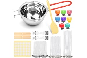 Yvgoov Kerzen Selber Machen Set Schmelztopf 600ml und 100 STK Kerzendochte für Kerzen mit 8 Kerzenfarbe, 2 Dochthalter aus Metall, 100 Docht-Aufkleber für Kerzen gießen Set