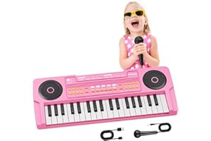QIQUBOX Jouet Clavier Piano Enfants Filles 37 Touches Clavier Électronique Portable avec Microphone Jouet Musical Éducatif et Cadeau pour Garçons Filles de 3 4 5 6 7 Ans Rose