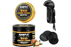 WOZUTUNT Naturelle Pomade Ondulée Pour Hommes à Tenue Forte, Facile à Nettoyer - Promote l'Hydratation, Inclus 2 pcs Brosse Waves Homme & 1 pcs Durag Satin pour des Ondulations Parfaites 360