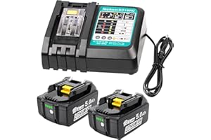MoeuGreenBattX Batería de Repuesto para batería Makita 18V: 2 Unidades de 5,0 Ah Li-Ion batería Compatible con BL1850B BL1850 BL1860B BL1860 LXT-400 - DC18RC Fast Ladegerät Fits para Makita