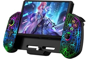 HELLCOOL Switch Pro Controller for Switch/OLED,Controller for Handheld Grip with Hall Effect Joystick,One-Piece Switch Joy Con with Turbo/Programmable/6-Axis/Vibration/RGB/4 Games Card Slot