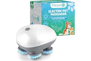 Handheld Pet Massager for Dogs and Cats by Tilcare - Electric Massage Tool - Head and Back Scratcher for Relieving Tension with Four Rotating Massage Heads