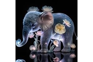 MOGTAA Glowing Elephant Diamond Painting Kits for Adults, Flowers 5D Diamond Painting for Beginners, Animal Diamond Arts, DIY Full Drill Diamond Arts and Crafts Painting for Home Decor 30x30cm