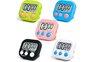 Druuzyl 5 Pezzi Timer da Cucina Digitale con Grande Display LCD, Timer Cucina Timer Digitale Cronometro Conto Alla Rovescia con Supporto Magnetico Buco, Per Cucinare, Cuocere Al Forno