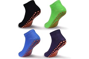 ELUTONG Rutschfeste Trampolinsocken für Kinder, 4 Paar Stoppersocken Baumwolle Sockens Atmungsaktiv und Weich für Jungen Mädchen EU 23-38