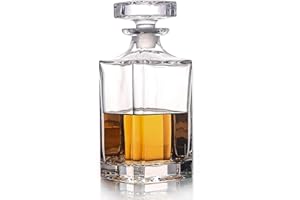OLIBOPO Decantador de vidrio con tapón geométrico hermético, decantador de whisky para vino, bourbon, brandy, licor, jugo, agua, enjuague bucal. Vaso italiano sin plomo (768 ml)