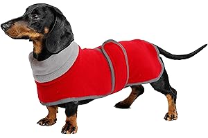 Geyecete - Perro Abrigo de Invierno con Forro Polar cálido, con Bandas Ajustables e Ribete Reflectante, Pullover con Agujero del arnés, para pequeños, medianos Perros Salchicha-Rojo-S