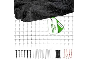 BRSINSE Vogelschutznetz - 7.5m x 15m Vogelnetz mit 6cm Netz für Gartennetz, Teichnetz als Katzennetz für Balkon, UV-beständig Obstbäumenetz für Hühnerzaun, Laubnetz mit 6 Bodenanker