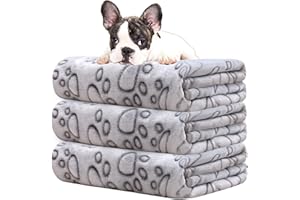 Rezutan Dog Blankets, Puppy Blankets, Dog Blankets Washable, Flannel Throws for Dog Cat, Fleece Dog Blanket for Sofa, Bed, Car Seat, 3 Pack, Grey, 60x50cm