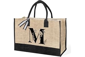 VLYX Bolsa de lona personalizada con inicial, bolsa de playa, bolsa de regalo adecuada para cumpleaños, bodas, playa, vacaciones, excelentes regalos de cumpleaños para mujeres, mamás, maestras