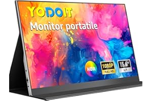 Yodoit Monitor Portatile Multifunzione 15,6" IPS FHD, USB-C & HDMI, Altoparlanti Integrati + Smart Cover, per Lavoro & Divertimento per Laptop/PC/Mac/PS3/4/5/Xbox