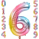 FI - FLICK IN 1 Pc Big Size Number 6 Foil Balloon 32 Inch Large Rainbow Foil Balloon Gradient 0 to 9 Number for Decoration 6t
