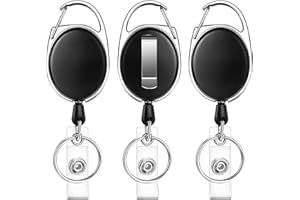 JEFURE 3pcs Retractable Badge Reel, Badge Holder, Extendable Id Card Holder, Lanyard Clip, Extendable Keyring with Clip, Heavy Duty Keychain, Fob Holder (Black)