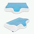 Gel Memory Foam Firm Pillow - Cervical Cooling Neck Pillow for Pain Relief Sleeping - Ergonomic Contour Pillow Top Curve Support for Side Back Stomach Low Sleepers - Washable Pillowcase - 2 Height