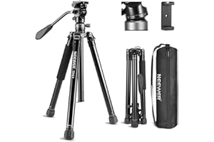 NEEWER Statyw podróżny 156.0 cm z głowicą płynu poziomującego +/-10° (⌀37 mm), kompaktowy metalowy statyw do aparatu z odwracalnymi nogami szybkiego zwalniania i odłączaną kolumną środkową, płyta