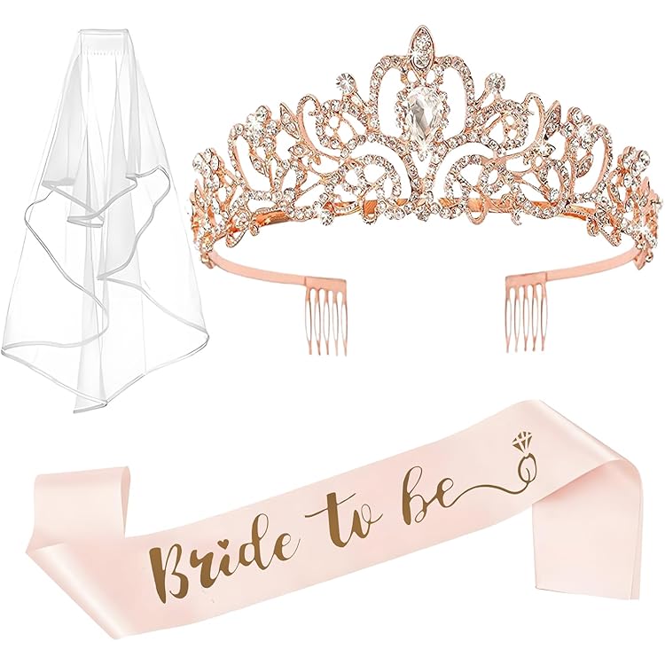 HOWAF EVJF Accessoires Décoration, EVJF Bride To Be Écharpe Future Mariée Voile, Team Bride Tatouages EVJF Mariée Diadème Couronne Bannière Pour Enterrement De Vie De Jeune Fille Accessoires Déco