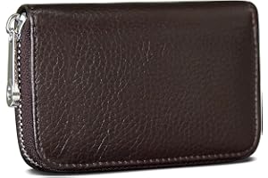 GADIEMKENSD Credit Card Holder RFID Blocking Genuine Leather Mini Credit Card Wallet Purse with Zipper Womens Small id Compact Slim Blocked Zip Accordion Wallets Case for Women Men's Coffee Brown