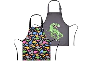 XonyiCos 2er-Pack Kinder Jungen Dinosaurier Schürzen, Mädchen Einhorn Schürze zum Kochen Malen Chef Cartoon Schürze für Kinder 3-12 Jahre