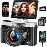 4K 64MP Digital Camera with WiFi, Vlogging Camera with Autofocus and Webcam, Screen 3&Prime; Flip 180&deg;, Digital Zoom 16X, Stabiliza