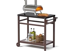 TORVA BBQ Beistelltisch Outdoor, Grilltisch Outdoor Wetterfest, Garten Grill Servierwagen, Edelstahl-Arbeitsplatte mit Schwarzer Nanobeschichtung, Braun