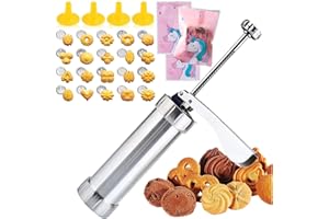 Biluer Pressa per Biscotti Set,Macchina per Biscotti Pistola sparabiscotti con 20 Accessori e 4 Attacchi a Spruzzo And 100 Sacchetti Biscotti per Realizzare Biscotti di Pasta frolla Decorazione