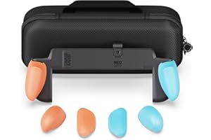 Savage Raven by Skull & Co. NeoGrip Bundle for Nintendo Switch 2: An Ergonomic Grip Hard Shell Handheld Case with Replaceable Grips [to Fit All Hands Sizes] [with Carrying Case] - Neon Blue + Neon Red