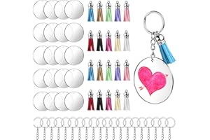 GOTRUST Set di 60 portachiavi in acrilico, con nappe, dischi trasparenti, portachiavi ad anelli in acrilico, pezzi grezzi, perfetti per il fai da te, a forma di disco