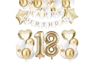 TARUMEDO 18 Geburtstagsdeko Gold, Folienballon 18 Happy Birthday Banner Hellgold Stern Herz Luftballons Sandweiß Gold Geburtstag Deko Konfetti Balloons fü Jahre Männer Frauen