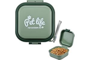 KINGOZOYI Ciotola per Cani, Ciotole Portatile Pieghevole da 400+400 ml, Ciotola da Viaggio 2 in 1 con Coperchio e Moschettone per Cani e Gatti, in viaggio o a casa - Verde