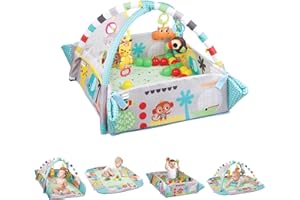 LADANAS Tapis d'Éveil Bébé - 5-in-1 Activity Play Gym & Ball Pit - Tapis d'Éveil pour Bébé avec Parc - Tapis de jeu avec arche- Jouets Amovibles - IDÉAL CADEAU BÉBÉ 0m+