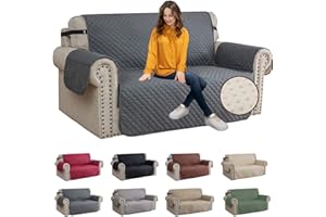 XINEAGE Fundas de sofá 2 Plazas, Fundas de sofá Impermeables, Protector de Sofa Reversible, Fundas de sofá Antideslizantes para Perros Mascotas (2 Plazas, Gris Oscuro)