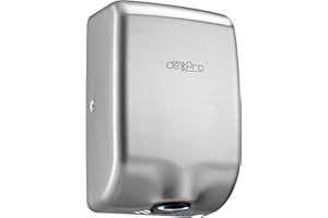 Dexpro 1kW Compact Automatic Hand Dryer with High Speed Cool and Hot Air Settings 10 Second Dry Time and LED Downlight for Retail and Commercial Bathrooms and Washrooms (Silver)