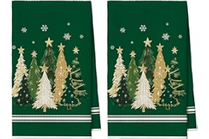 Artoid Mode Zielone drzewa, gwiazdy, płatki śniegu, Boże Narodzenie, do baru, ręczniki kuchenne, ściereczki do naczyń, 42 x 65 cm, z mikrofibry, chłonne, do czyszczenia, dekoracja, zestaw 2 sztuk