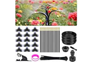 LASTOOLS 360° Einstellbar Garten Bewässerungssystem, Garten Bewässerungsschlauch Kit 15M with 15 Düsen, Tropfbewässerung Misting Kühlsystem für balkon, hochbeet, Gewächshaus und Terrasse Pflanzen