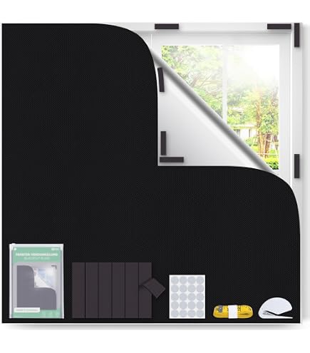 Store Occultant Sans Perçage 300x145cm - Tissu Oxford 420D, Isolation Thermique, Noir, Découpable